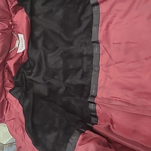 Calvin KLEIN women's LONG QUILTED FAUX FUR HOODED Burgundy PARKA XL - Picture 10 of 15
